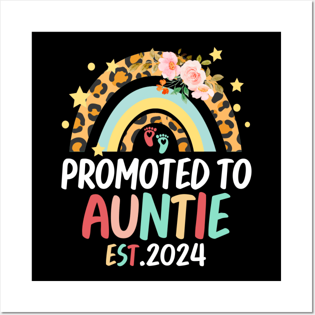 Promoted to Auntie 2024 Rainbow Flora Pregnancy Announcement Wall Art by AE Desings Digital